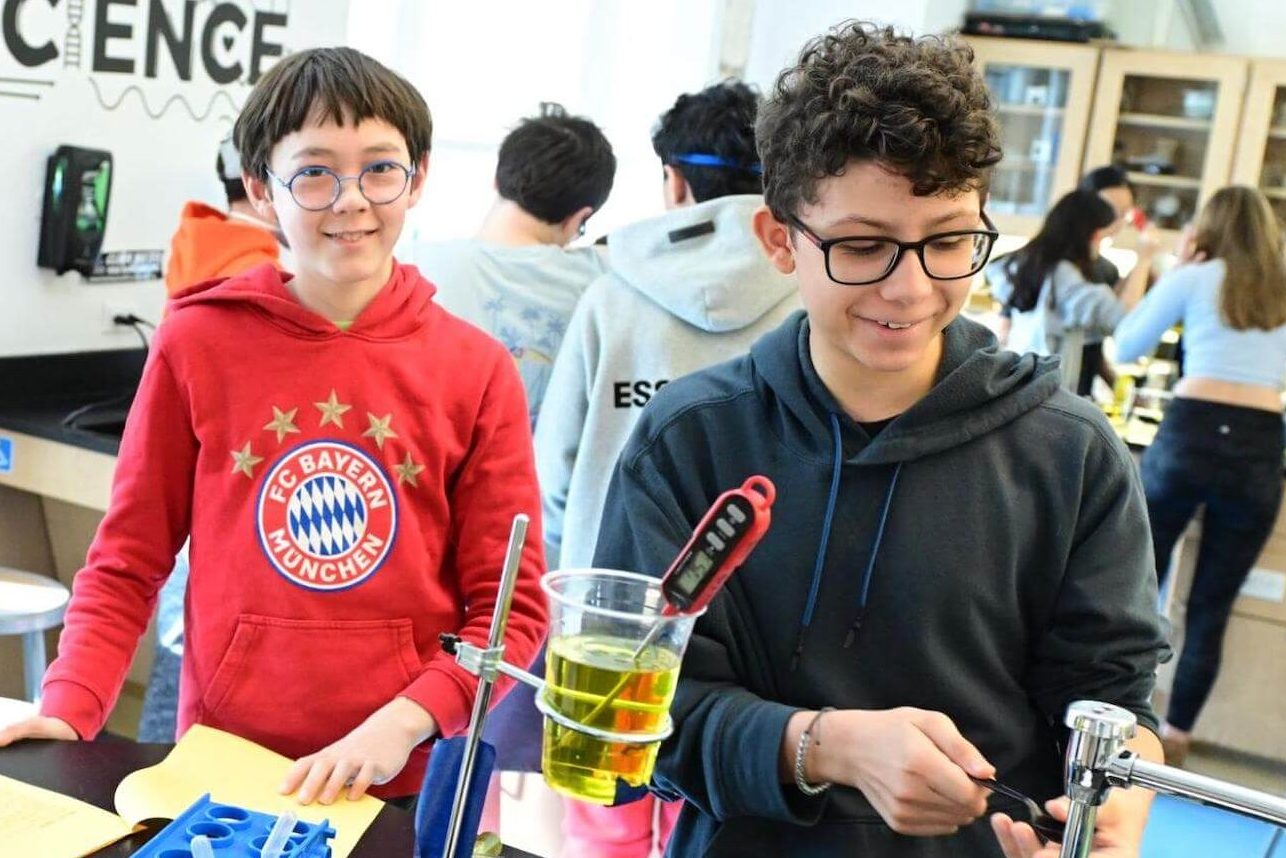 7th Grade students at Ethical Culture Fieldston School perform a science experiment.