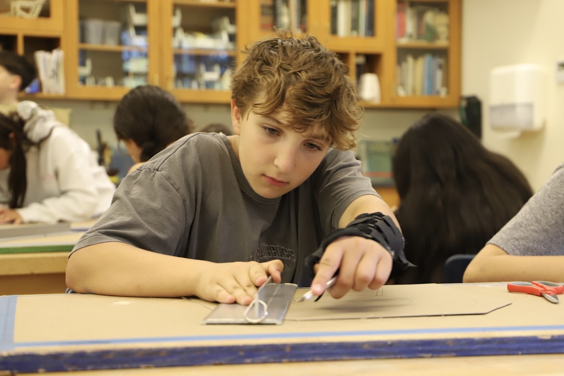 A Fieldston Middle student works on a project. 