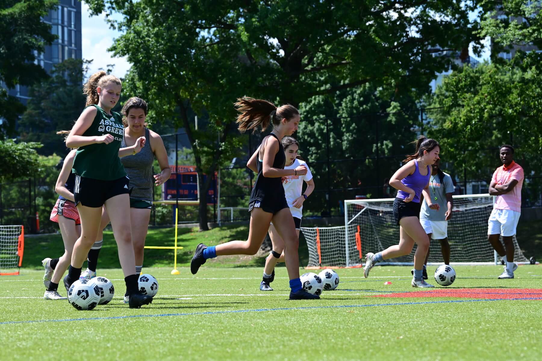 Ethical Culture Fieldston School Fieldston Upper girls soccer team practices on the field