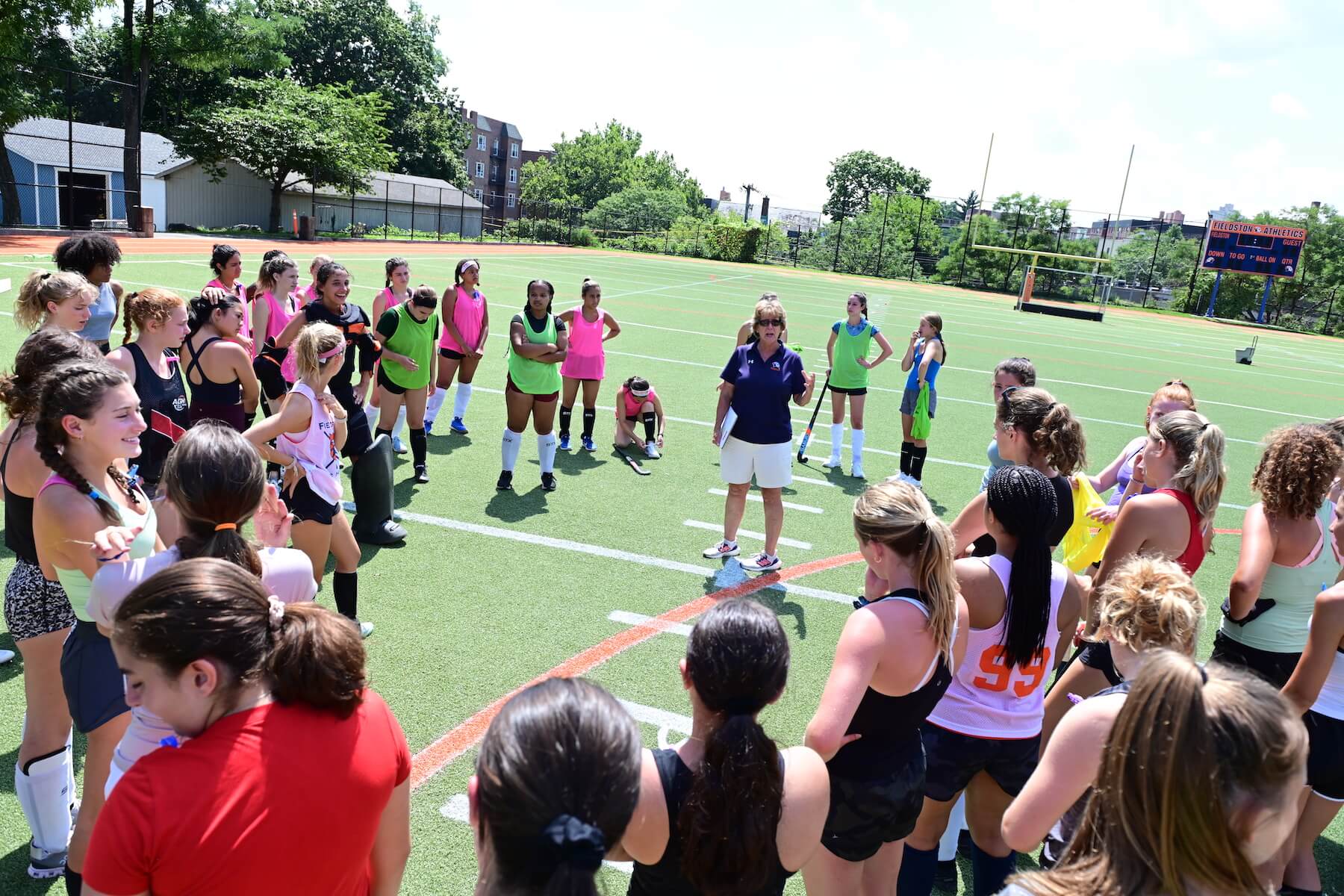 Ethical Culture Fieldston School Fieldston Upper girls field hockey team meeting