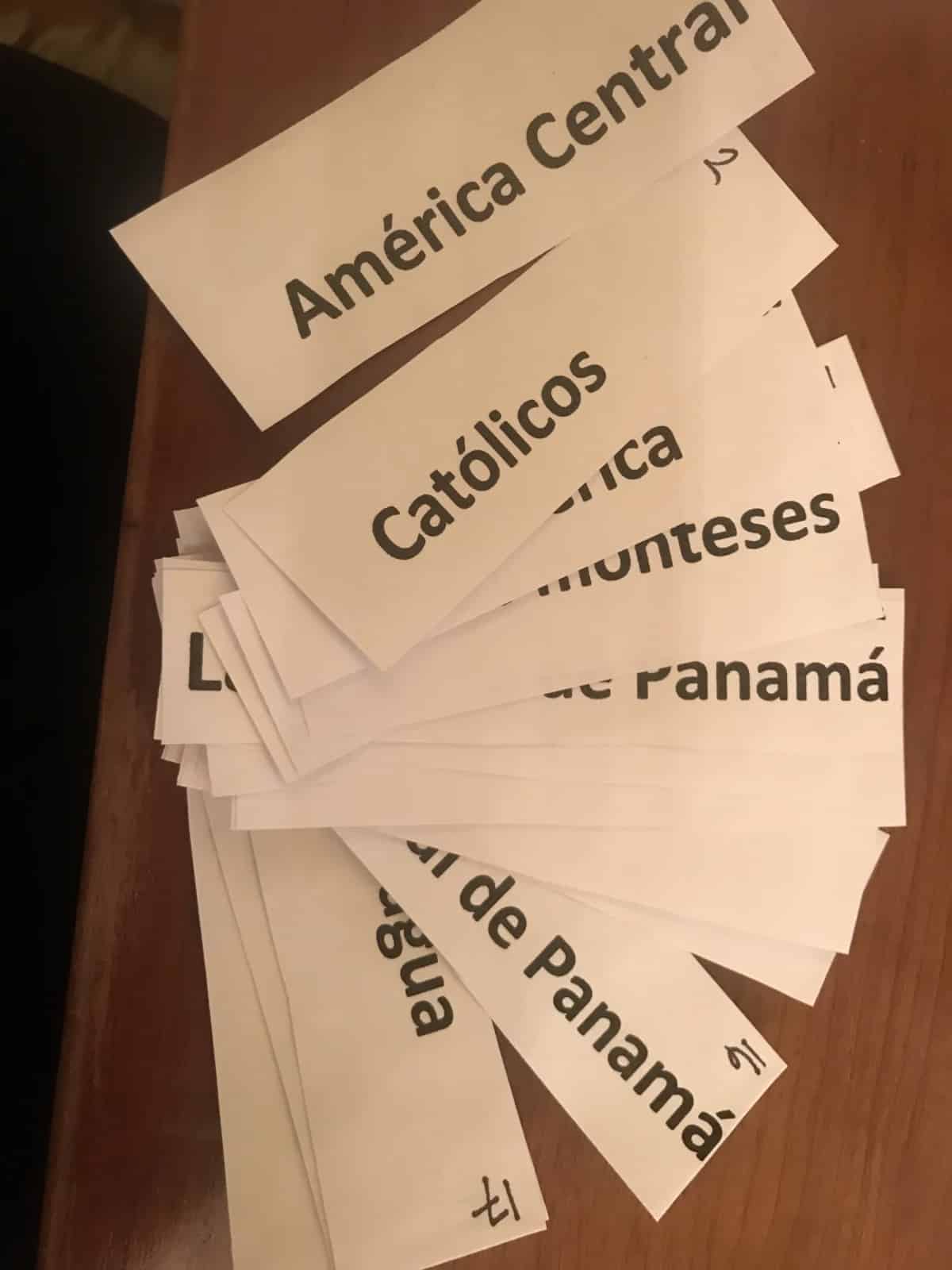 Photo of cut out pieces of paper containing words from Central America