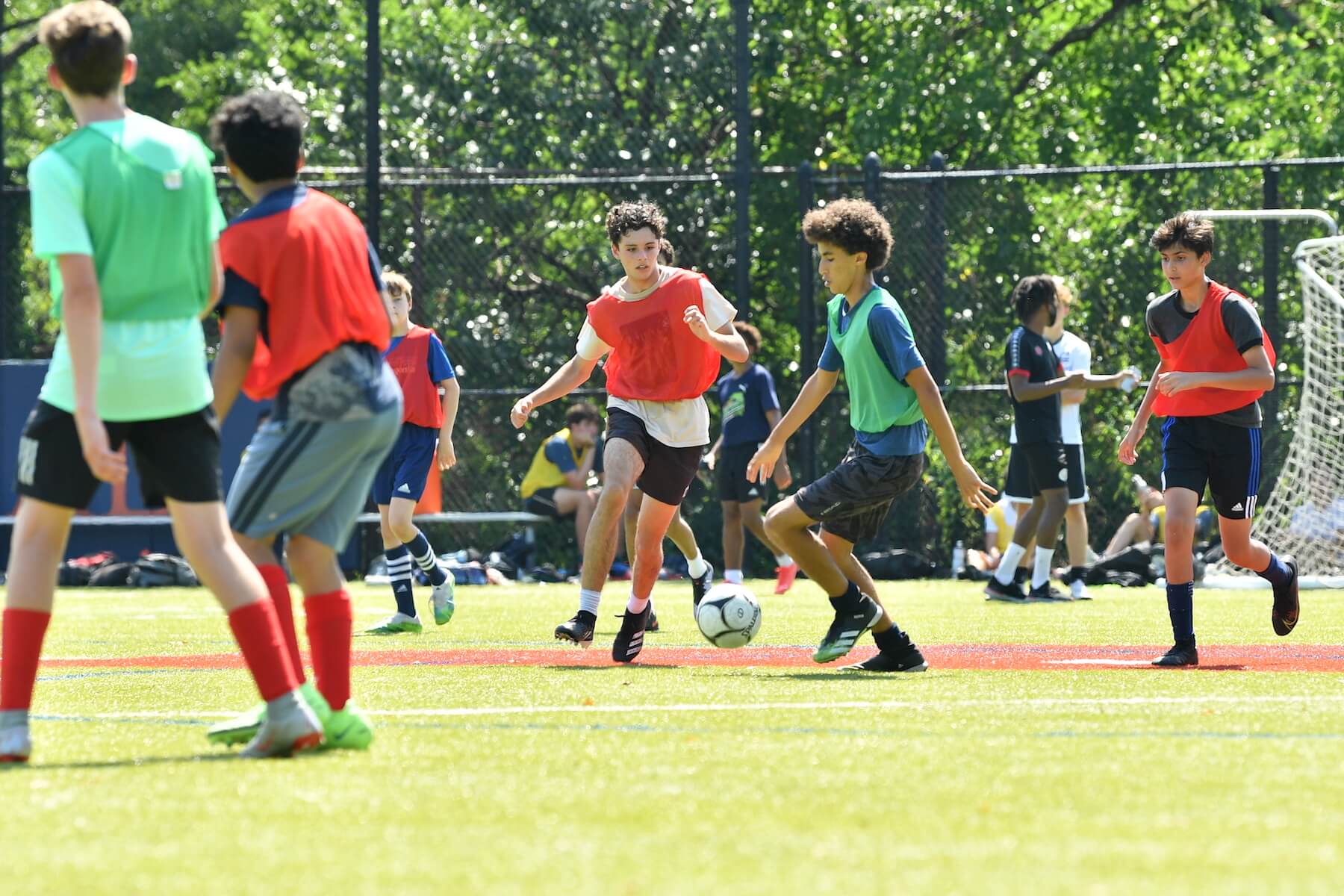Ethical Culture Fieldston School Middle School soccer players in action on the field