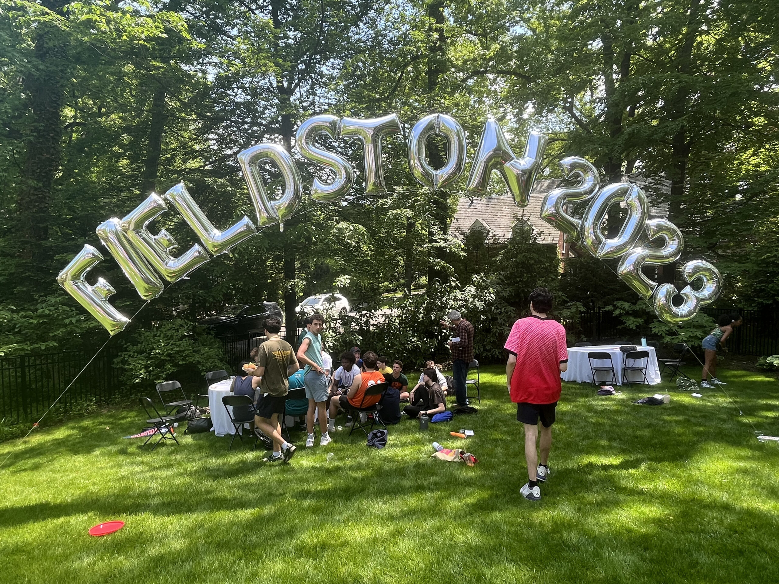 Silver balloons that spell out 