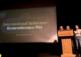 Members of the student Jewish Community Group give assembly presentation on International Holocaust Remembrance Day.