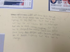 Photo of paragraph written by Ethical Culture 3rd Grader about the importance of gender equity in sports.