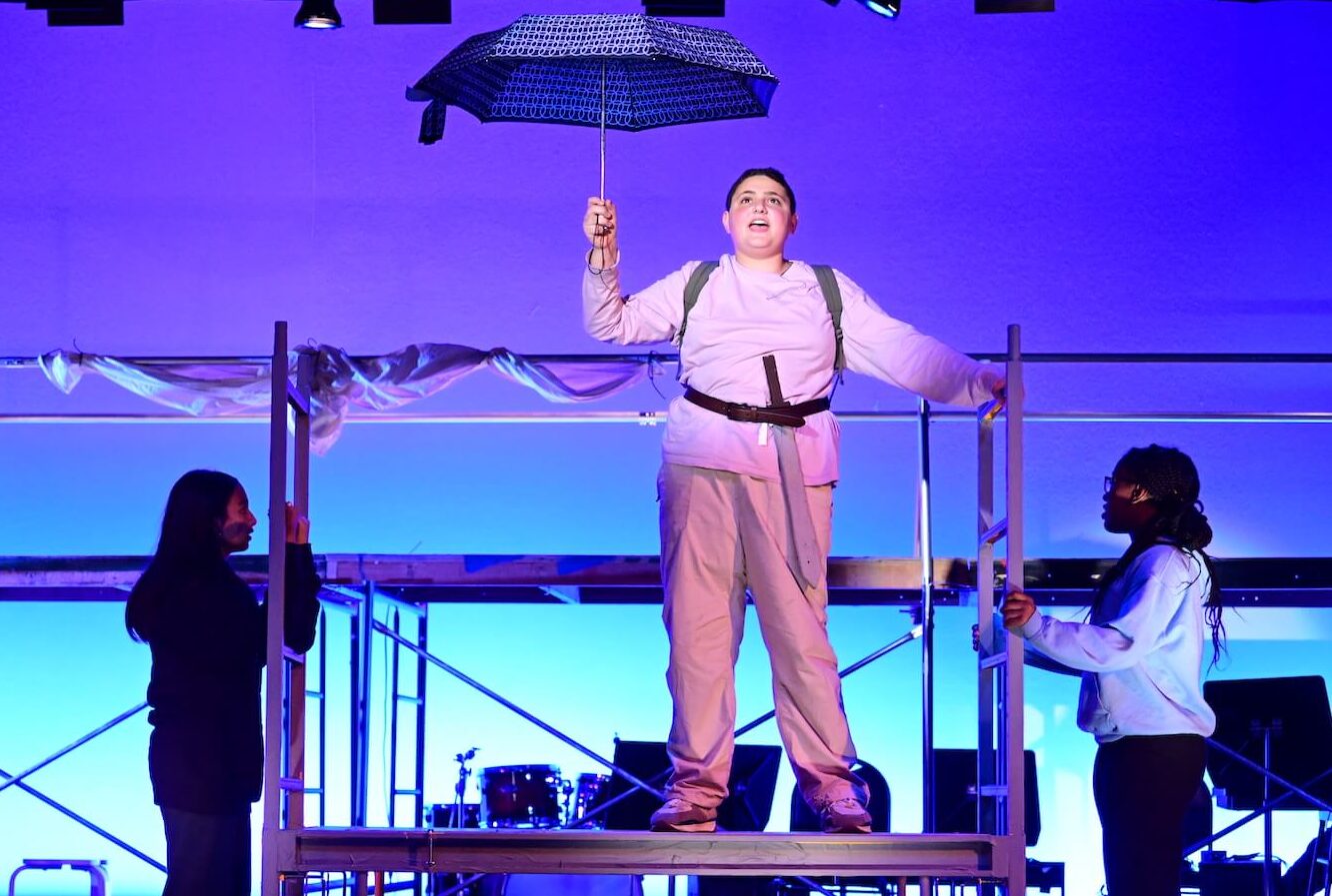 Ethical Culture Fieldston School Fieldston Middle students on stage during rehearsal