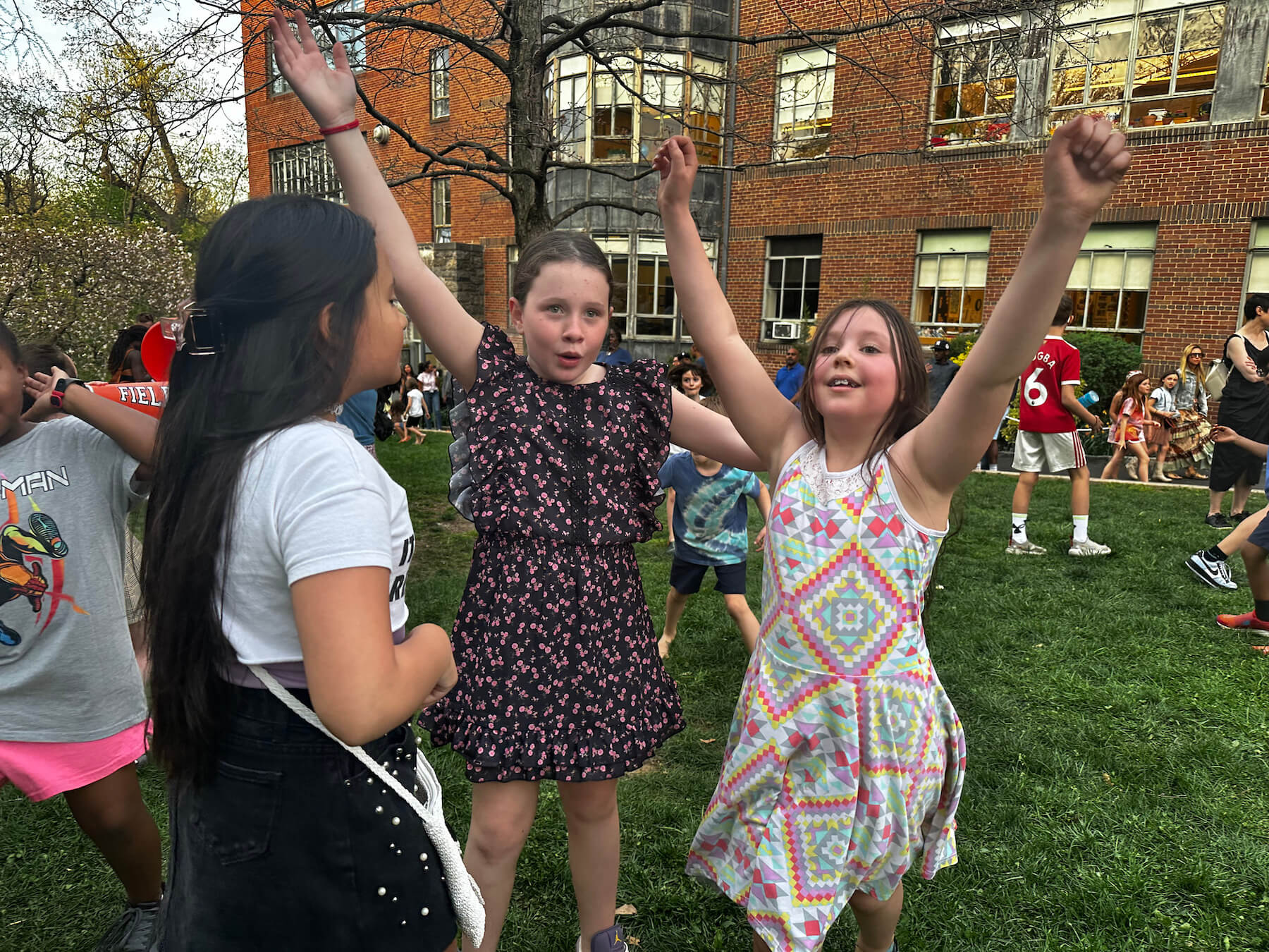 Ethical Culture Fieldston School Fieldston Lower students dance outside during Hip Hop Night event