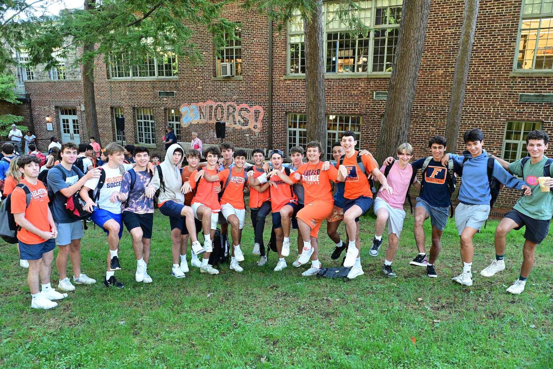 Ethical Culture Fieldston School Upper School students gather on the Quad on the first day of school