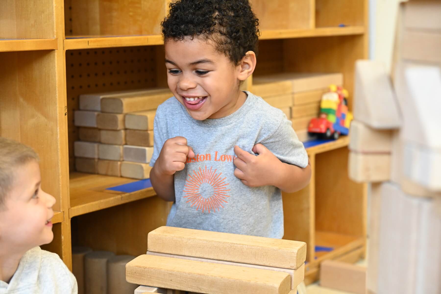 Ethical Culture Fieldston School Fieldston Lower students enjoy the kindergarten block corner