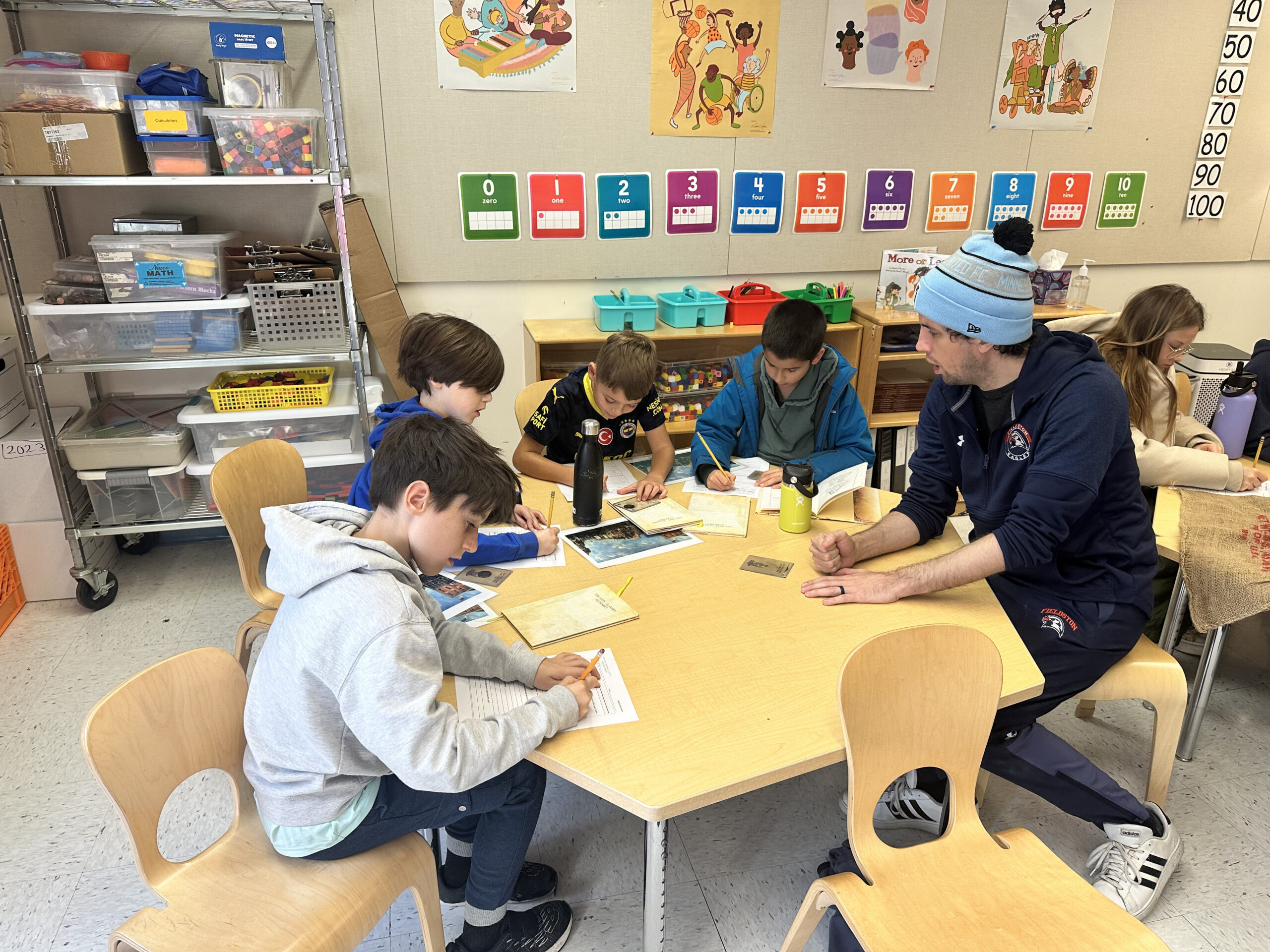 Students at Fieldston Lower engage with lesson led by New York Historical Society in classroom.