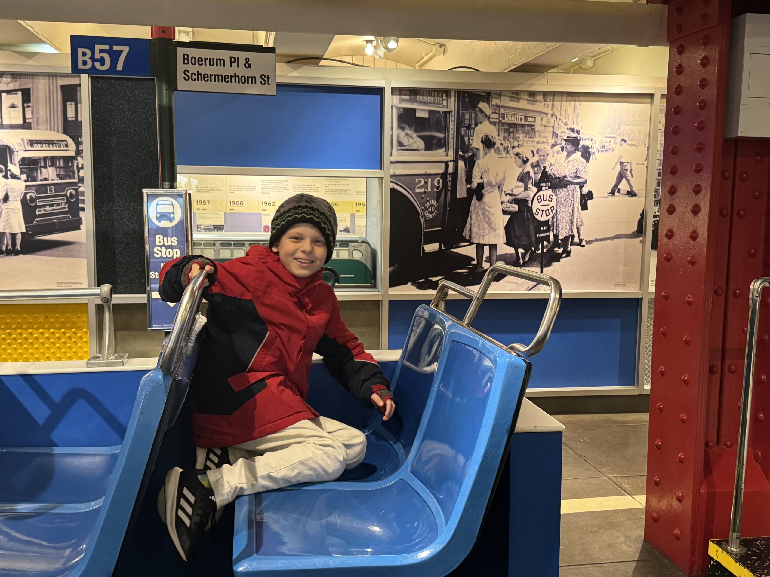 ECFS student poses at the NY Mass Transit museum.