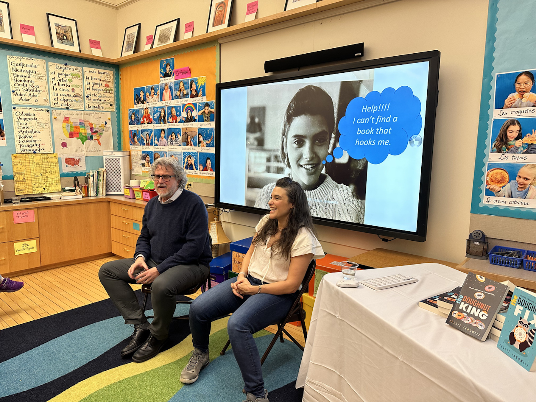 Author Jessie Janowitz ’91 and Head of School Joe Algrant speak to the audience at Ethical Culture Book Fair.