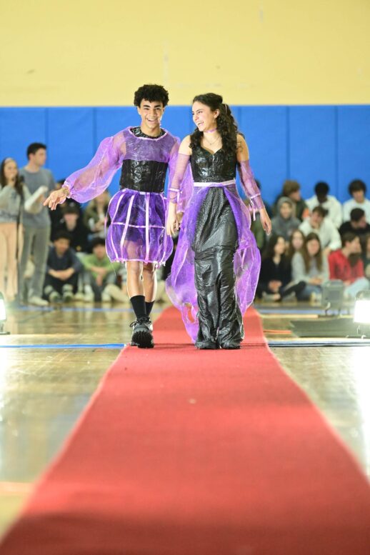 Two Ethical Culture Fieldston Upper School students model at the Fashion Show.