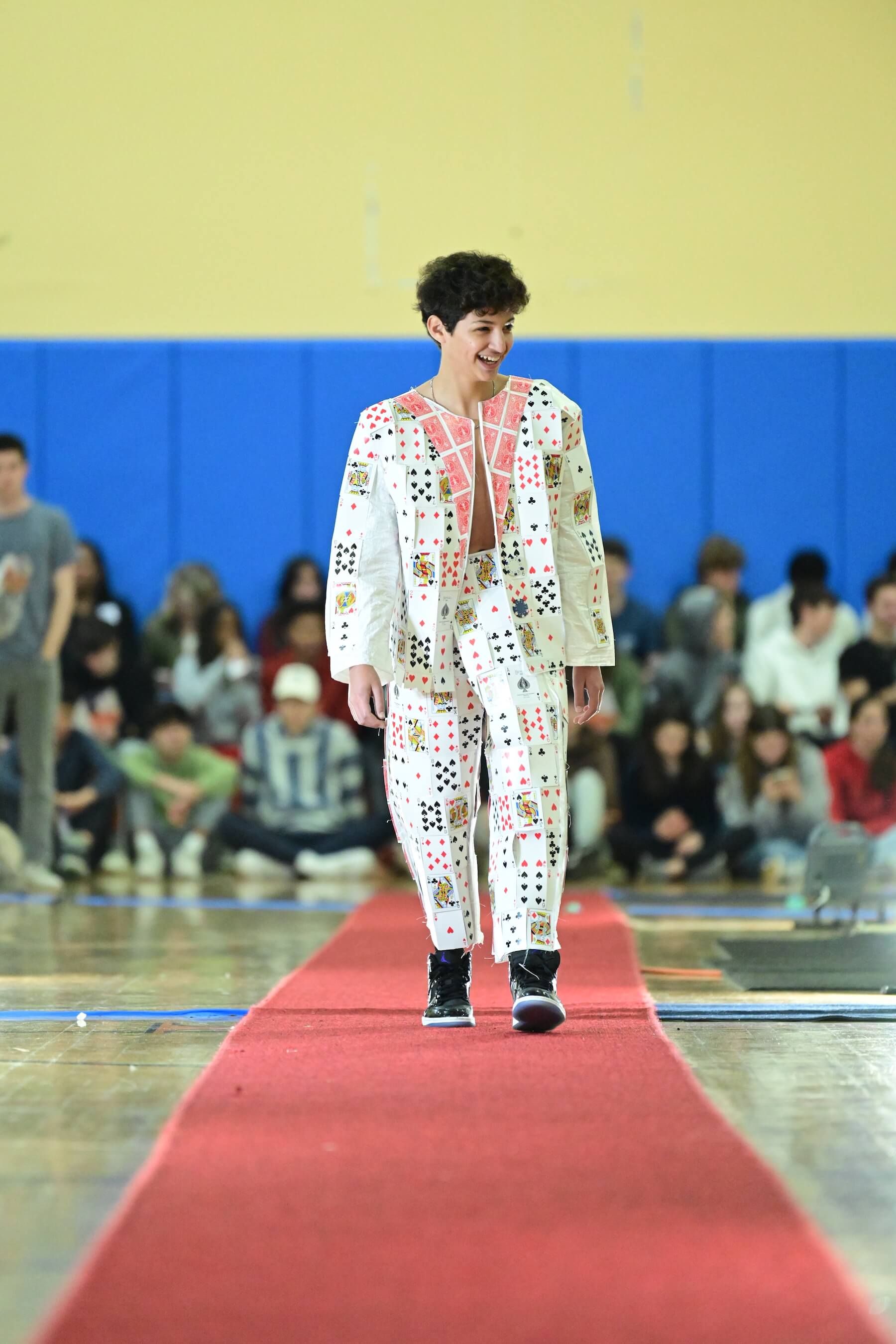 An Ethical Culture Fieldston Middle School student models at the Fashion Show.