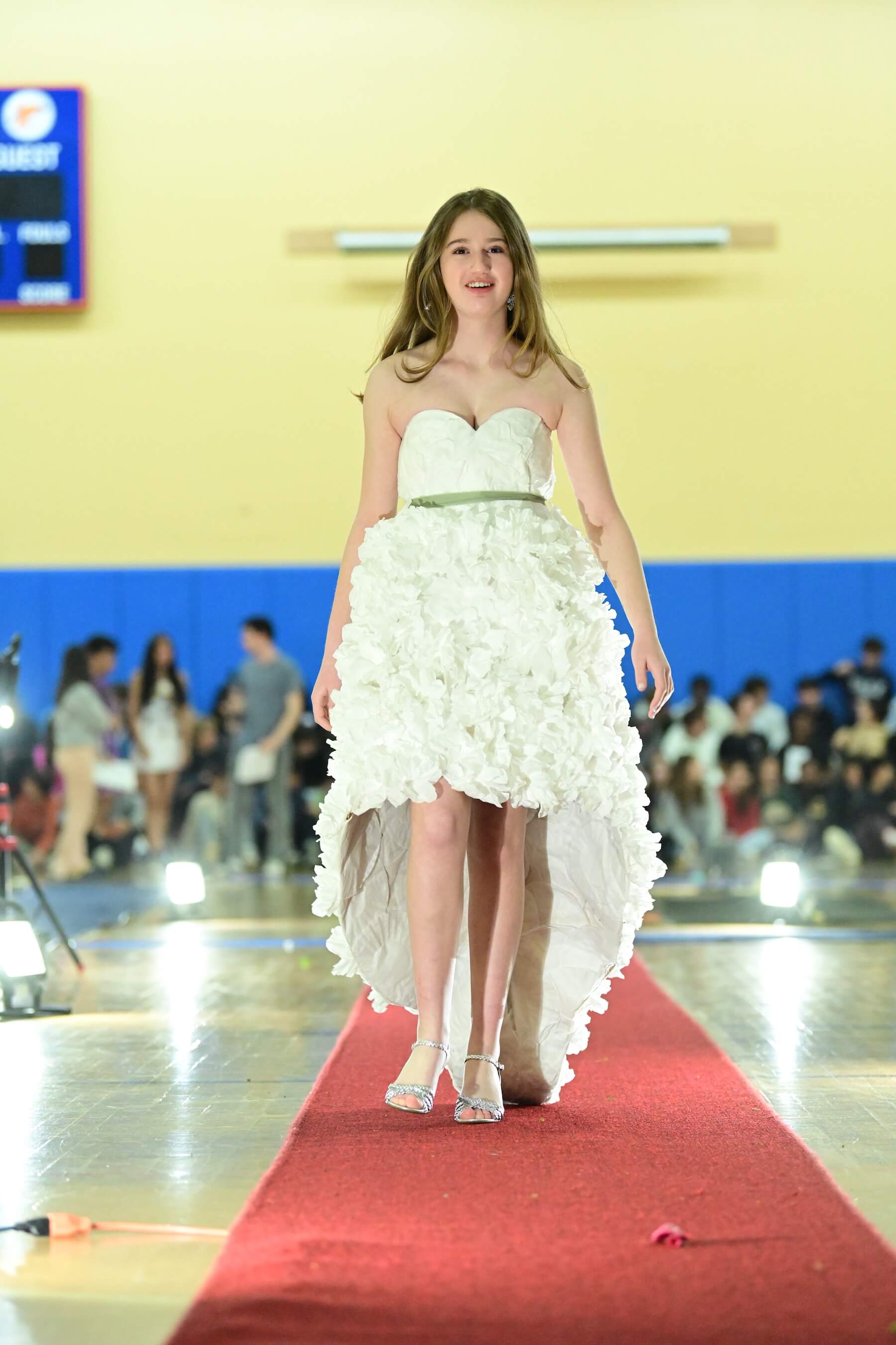 An Ethical Culture Fieldston Middle School student models at the Fashion Show.