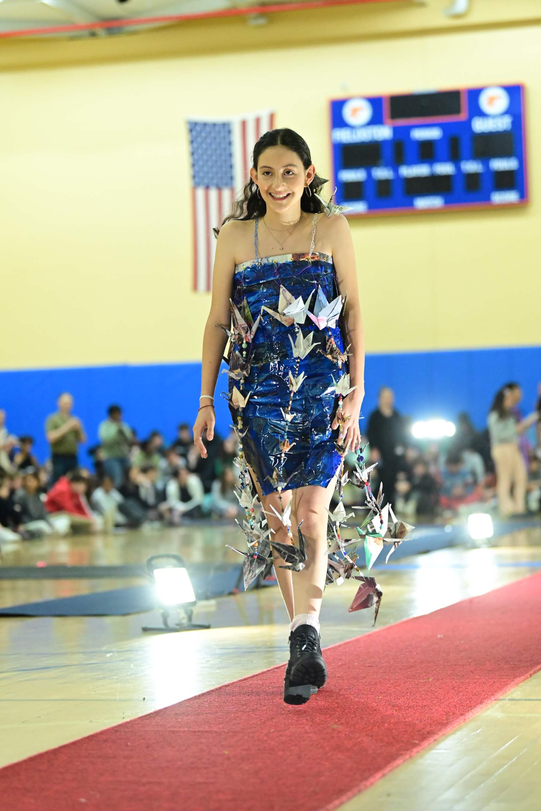 An Ethical Culture Fieldston Middle School student models at the Fashion Show.