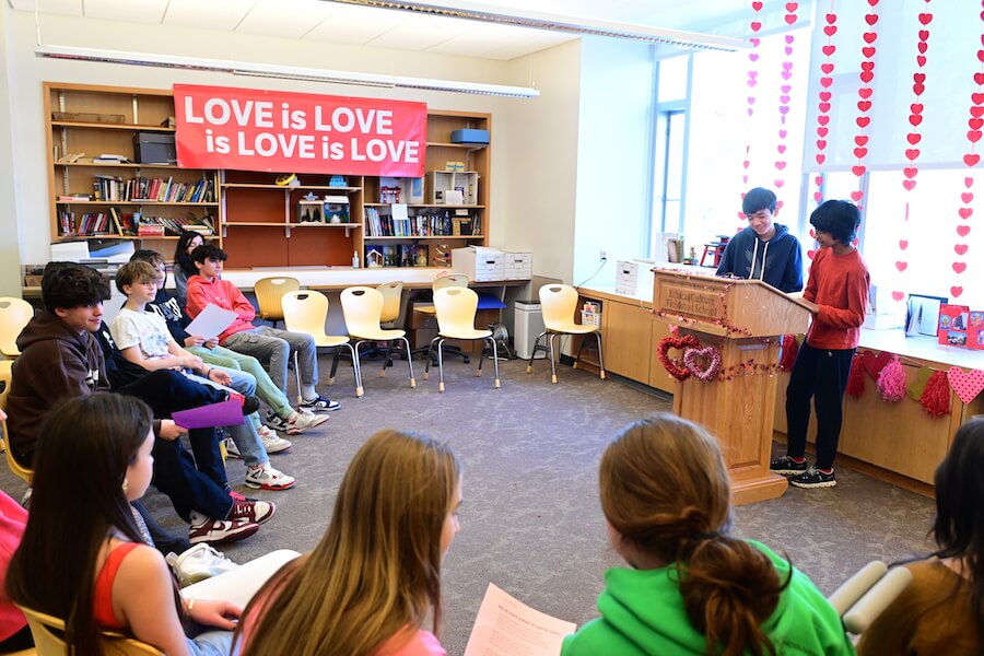 Ethical Culture Fieldston School Middle School students celebrate Valentine's Day by sharing poetry