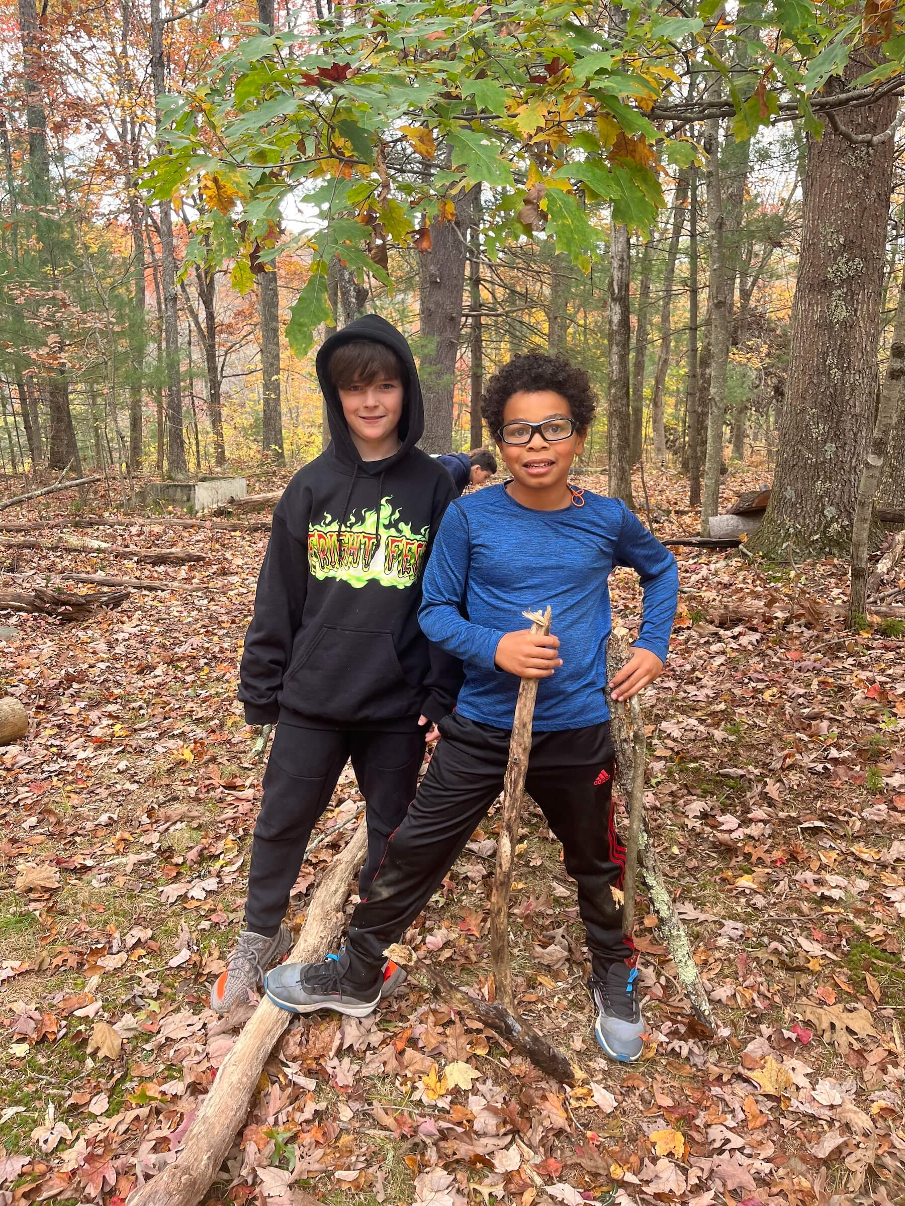 Ethical Culture Fieldston School_Feel Good Photos_Fieldston Lower students stand in woods during a field trip