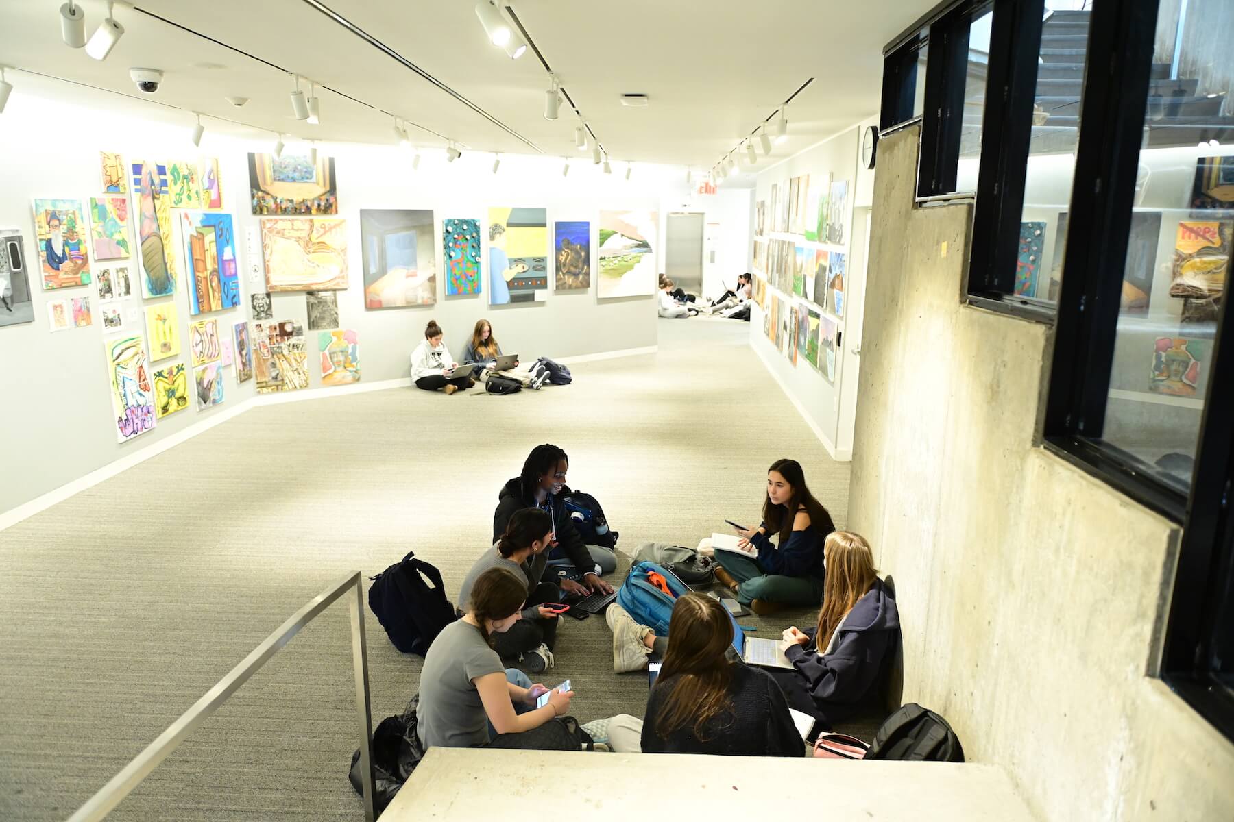 Ethical Culture Fieldston School students studying together in the library