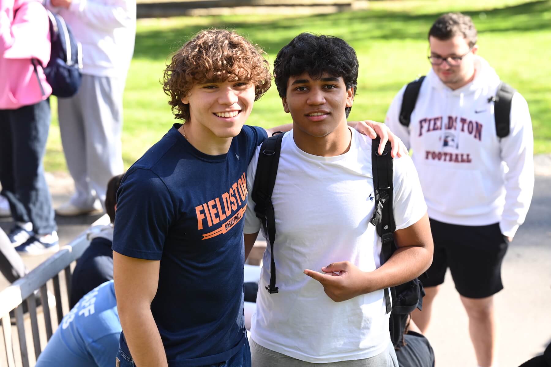 Ethical Culture Fieldston School_Feel Good Photos_Fieldston Upper students smile at camera in the Quad