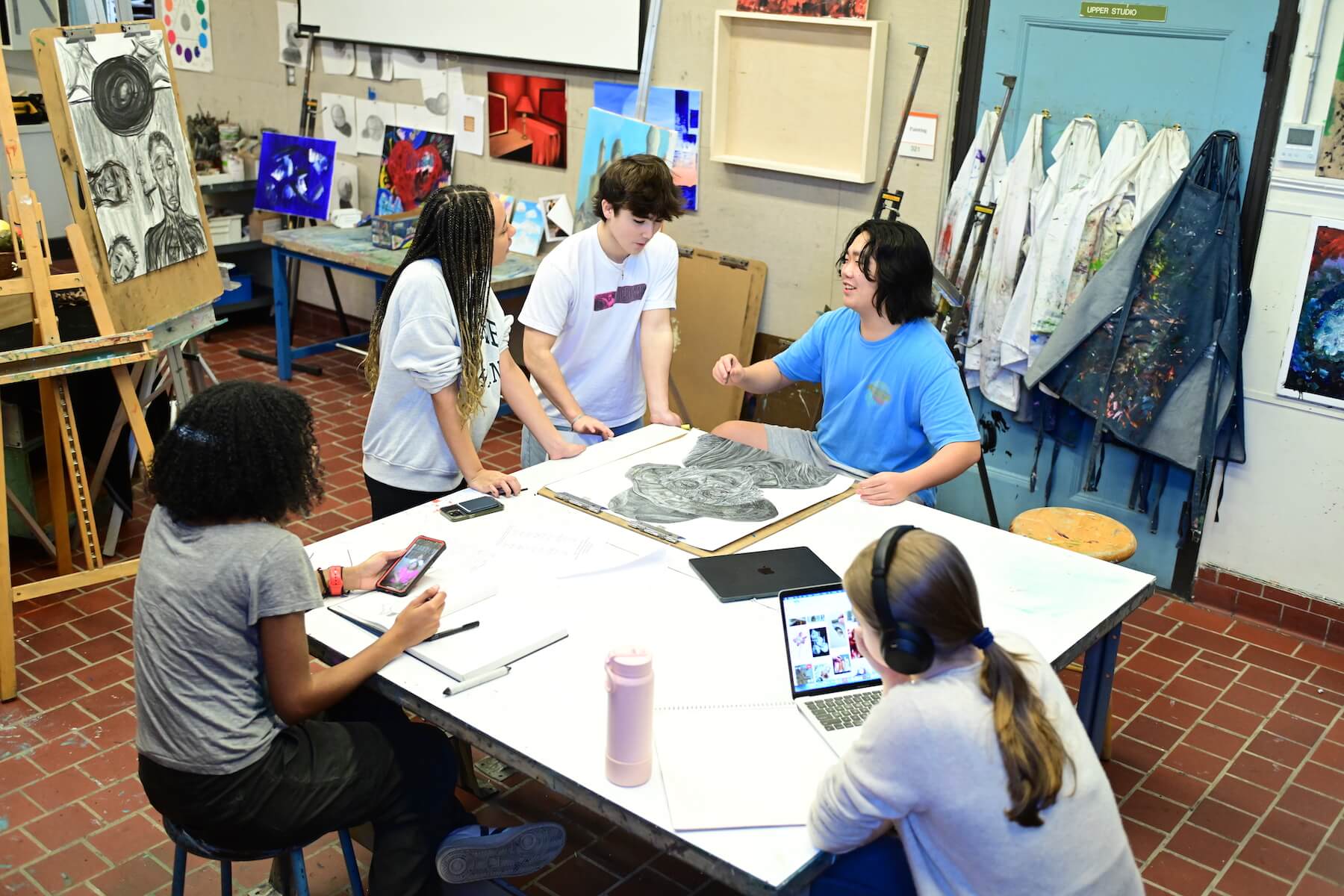 Ethical Culture Fieldston School students working together during visual art class