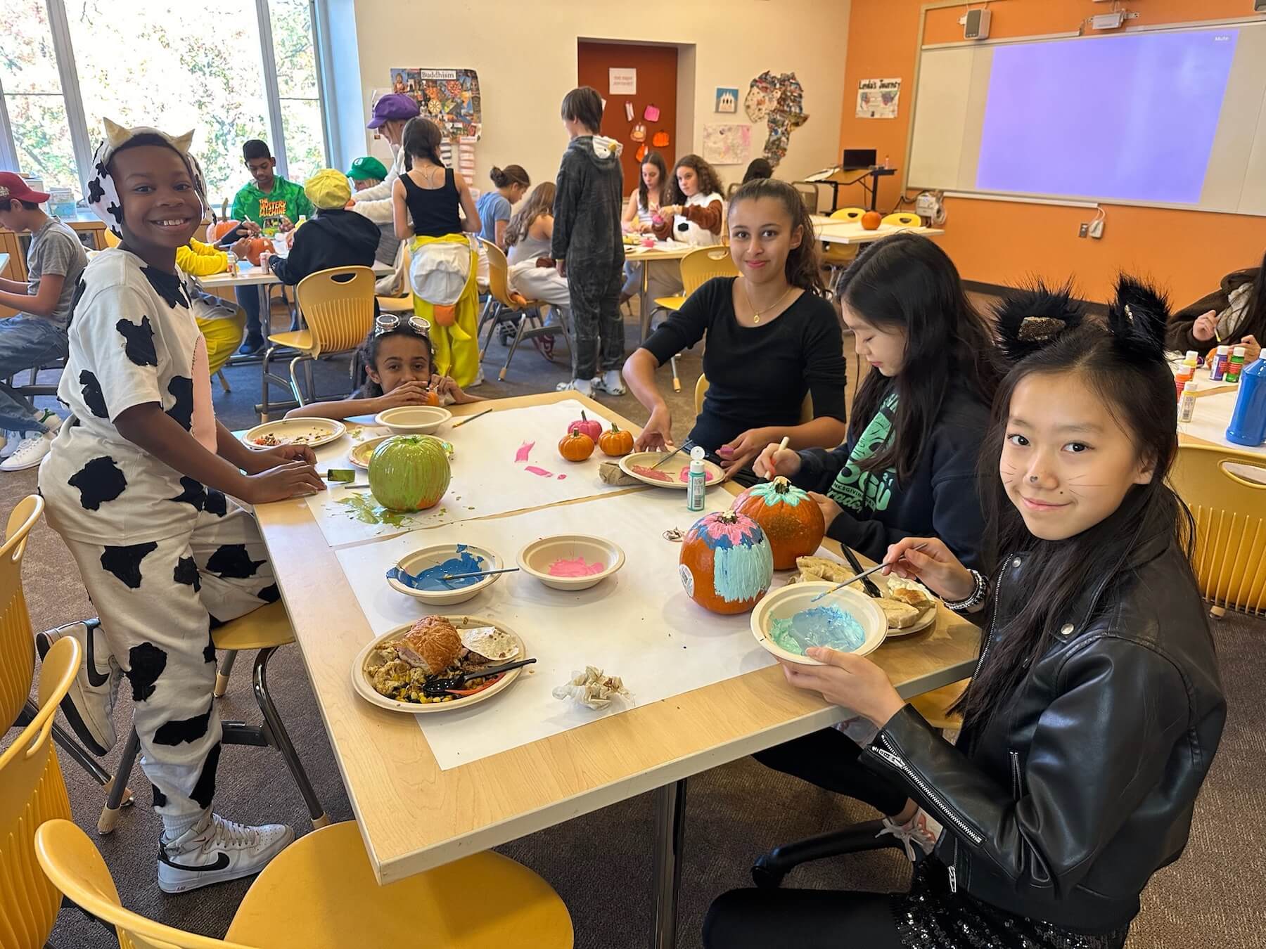 Ethical Culture Fieldston School_Feel Good Photos_Fieldston Middle students share a meal during Halloween celebration