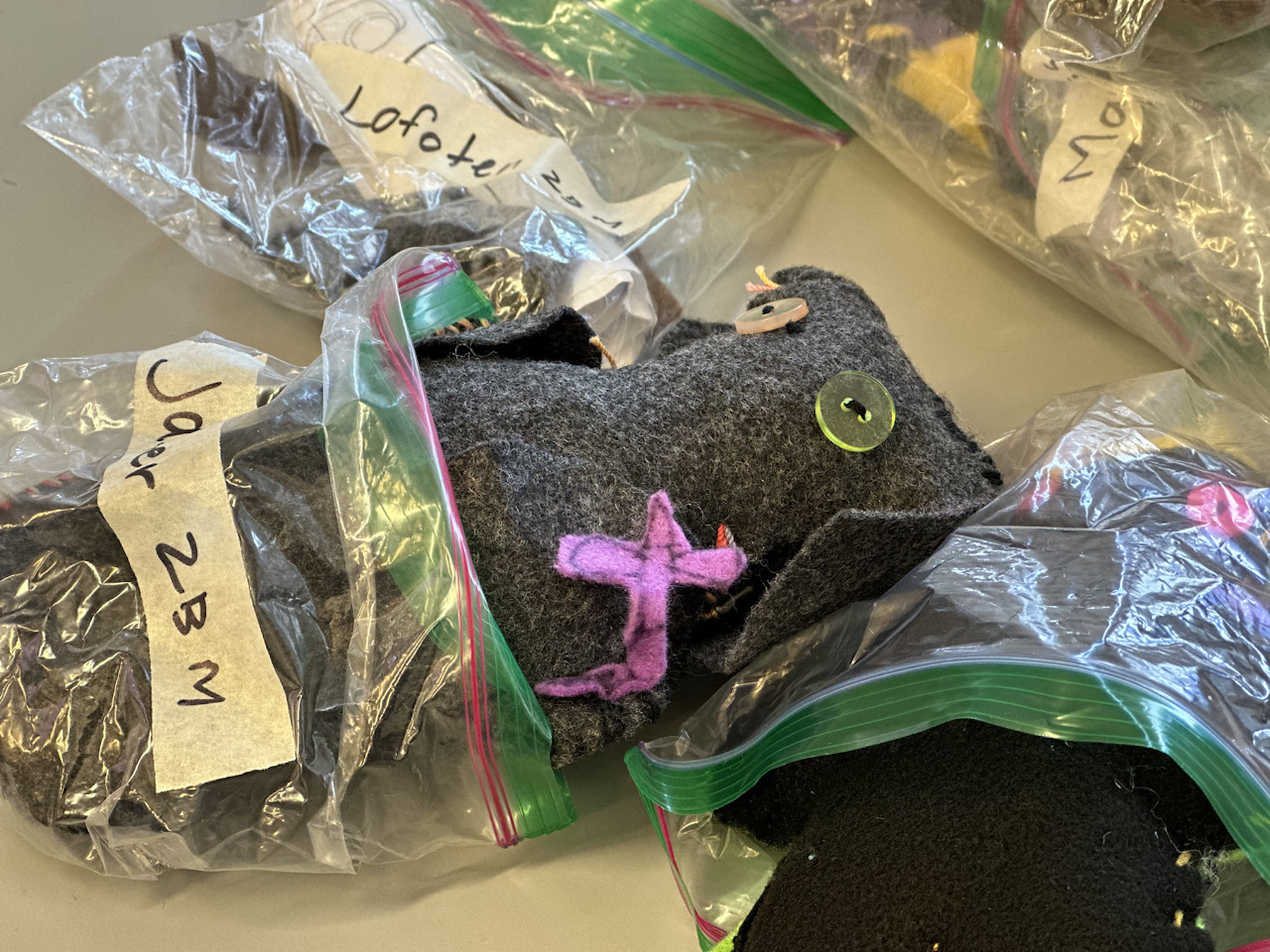 Students stuffies sit on counter in Fieldston Lower classroom.