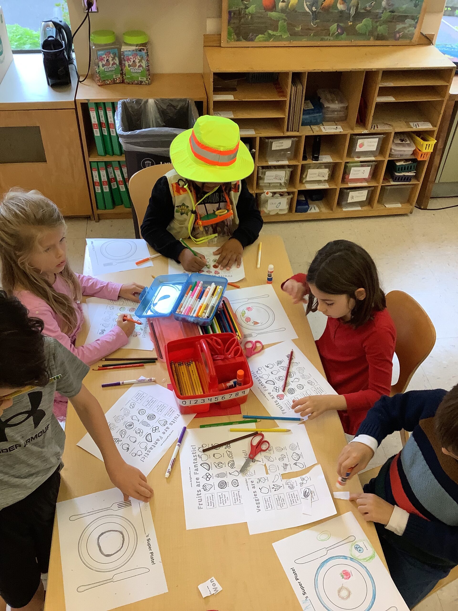 Fieldston Lower students work on superfoods plates.