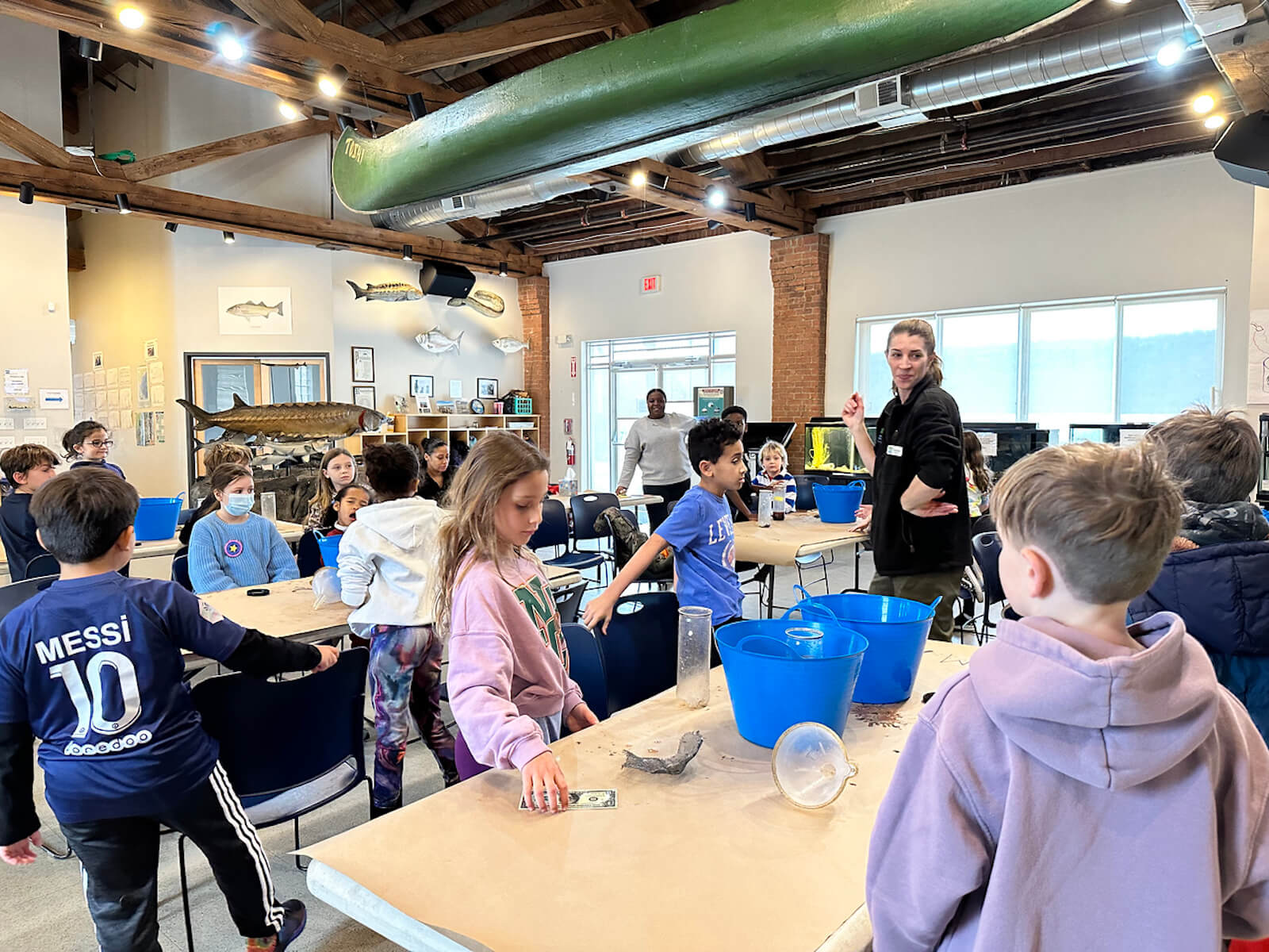 Fieldston Lower students listen to "Water Inspector" at the Beczak Center.