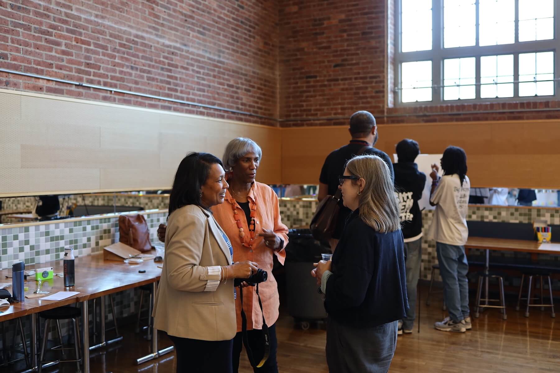 Fieldston Upper Principal Stacey Bobo and faculty member Janet Pugh speak at Bridge to Bridge celebration.