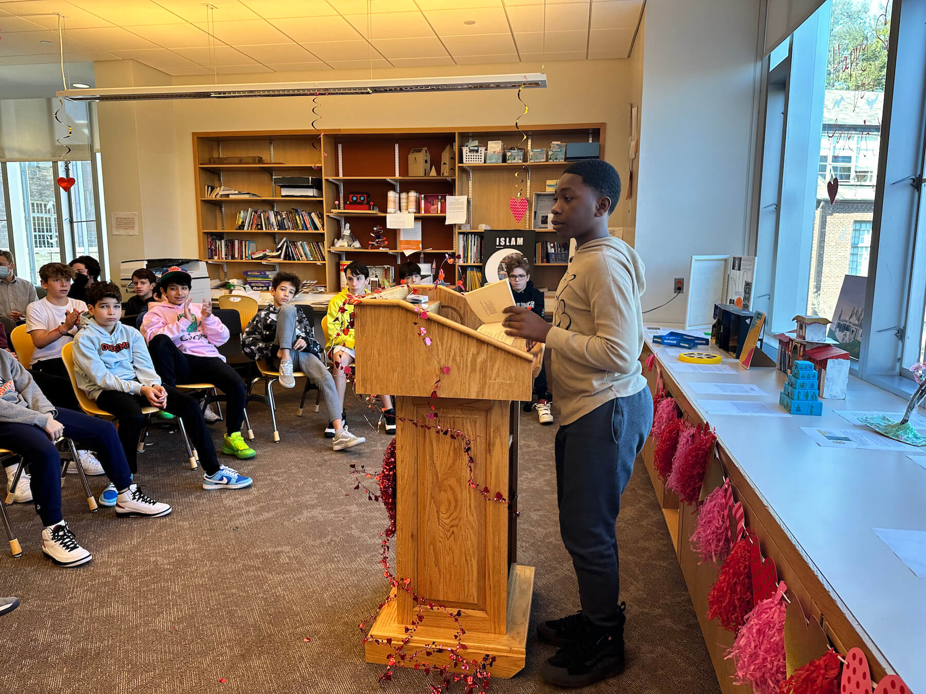 Ethical Culture Fieldston School Middle School Students assemble for Love is Love poetry reading