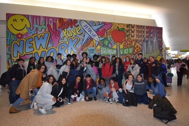 A group of Fieldston Upper students smile together on a trip to Alabama.