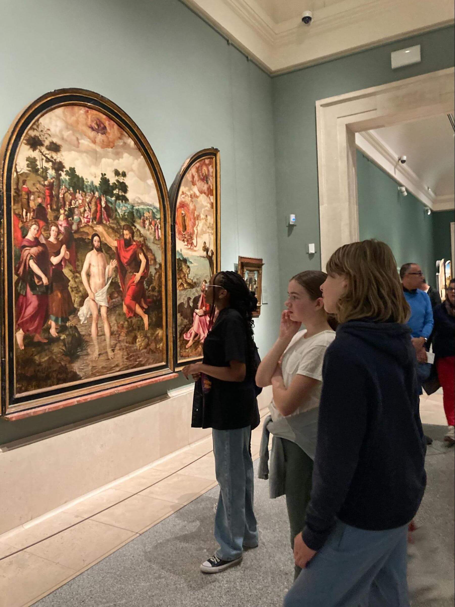 A group of Ethical Culture Fieldston Middle School students tour an art museum in Spain