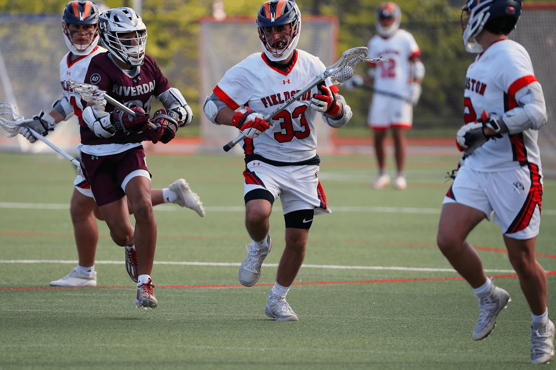 A group of Ethical Culture Fieldston lacrosse players participate at Spring Fling.