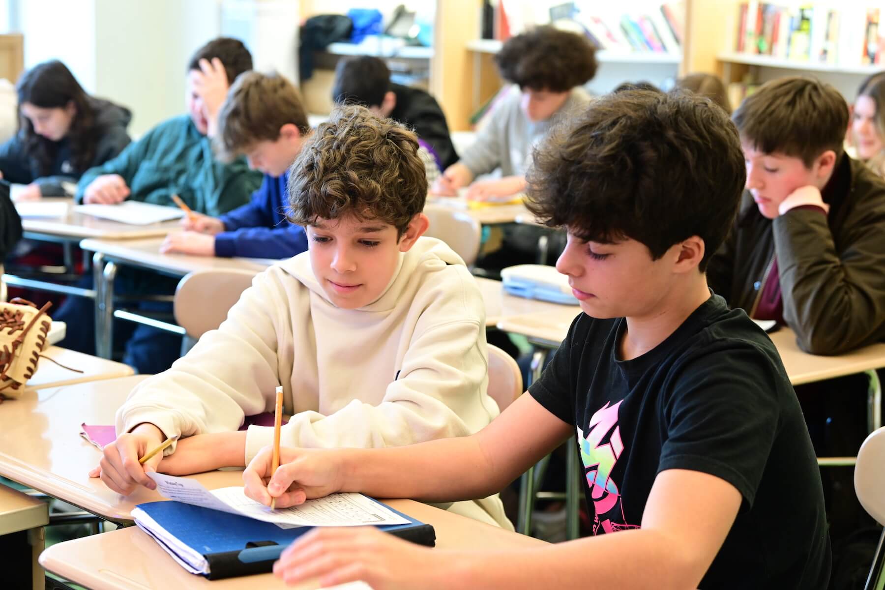 Ethical Culture Fieldston School Fieldston Fieldston Middle students work together at desk during class