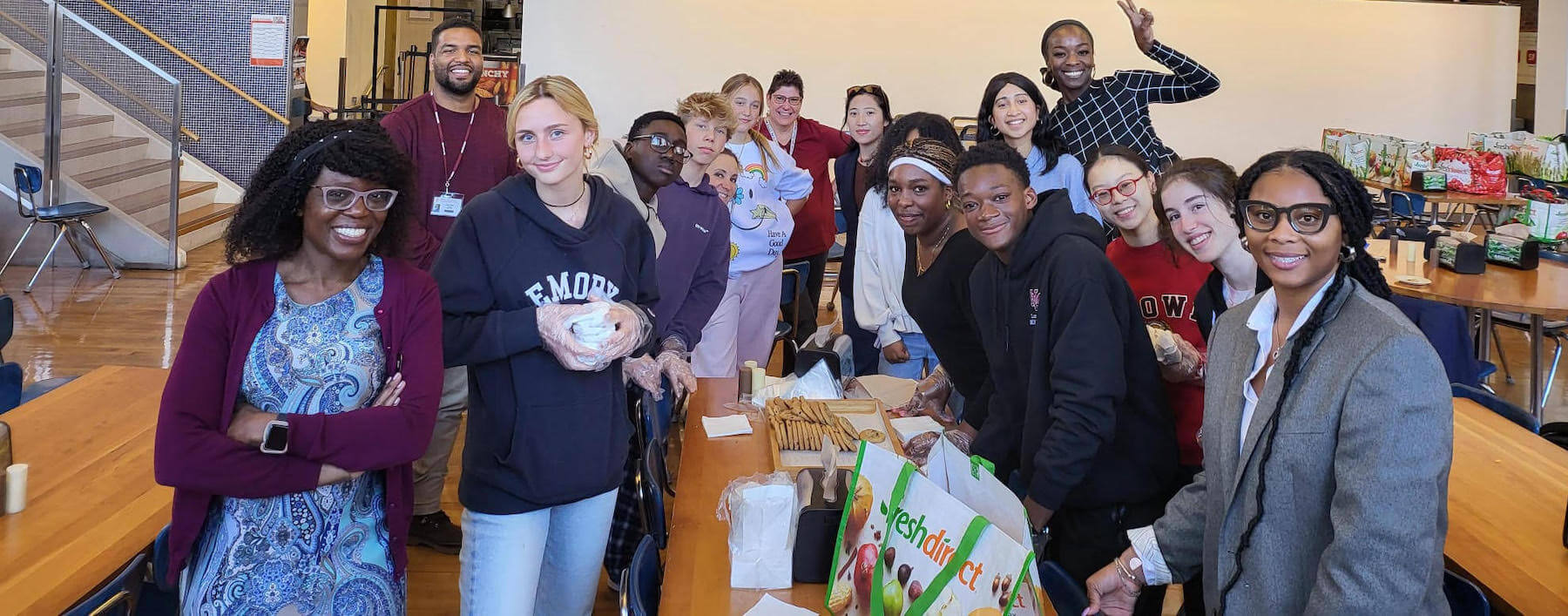 A group of Ethical Culture Fieldston School students pack lunch for a community fridge.