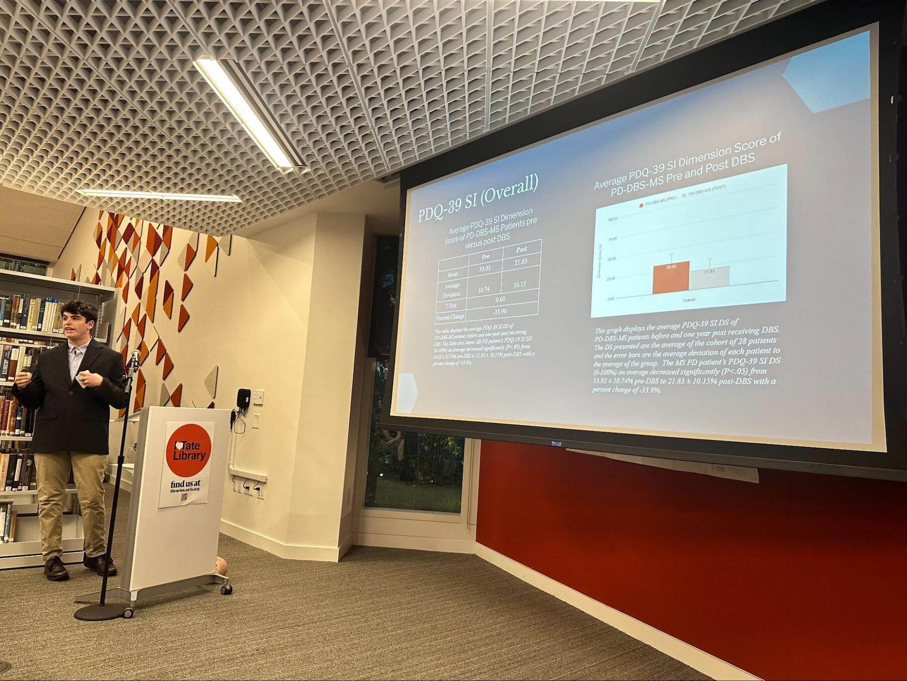 An Ethical Culture Fieldston School student speaks at science research event.