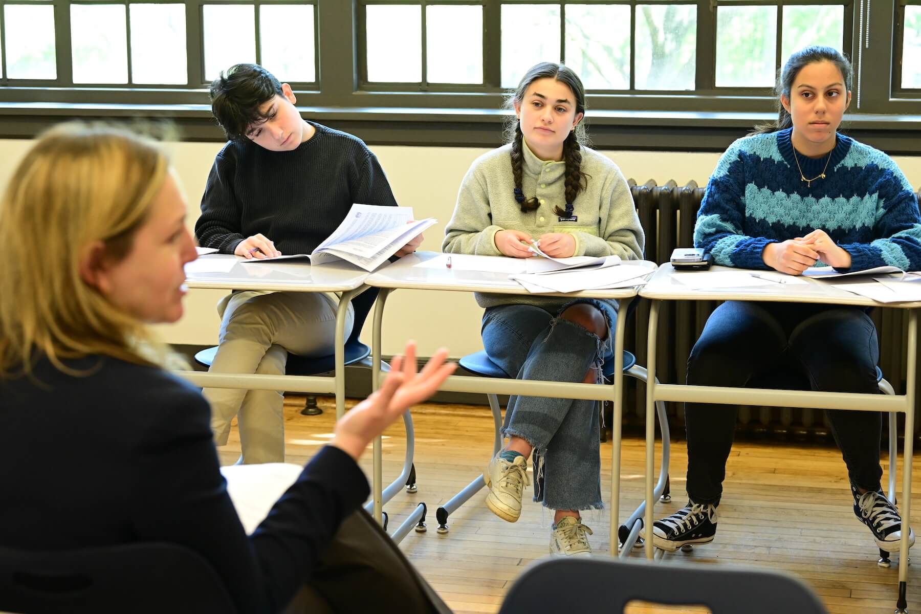 Ethical Culture Fieldston School Upper School students sitting in classroom during the College Symposium