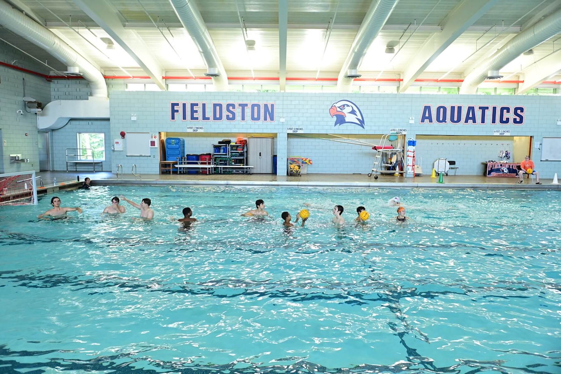 Ethical Culture Fieldston School Fieldston Upper water polo team practices in the pool