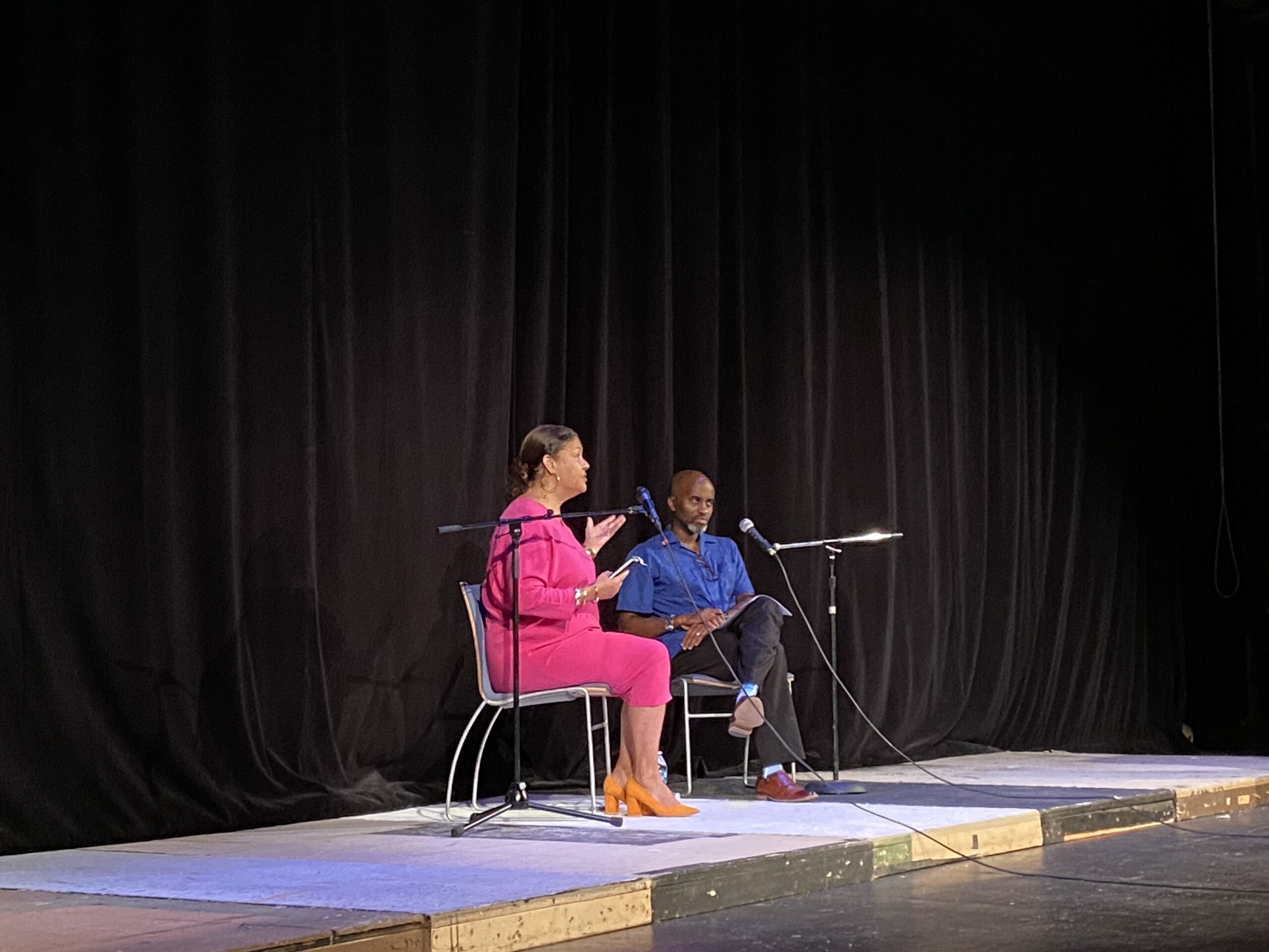 Dr. Elizabeth Alexander in conversation with Dr. Alwin Jones on the auditorium stage