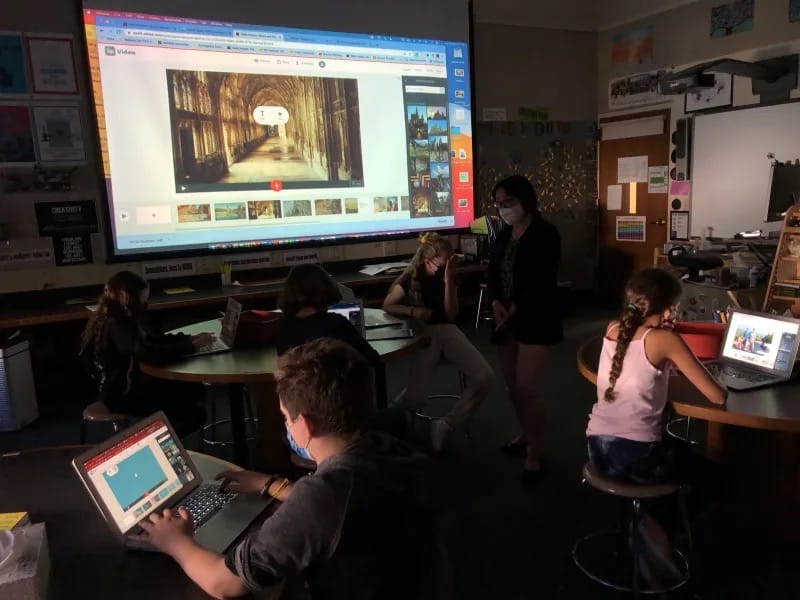 Students work on computers in classroom