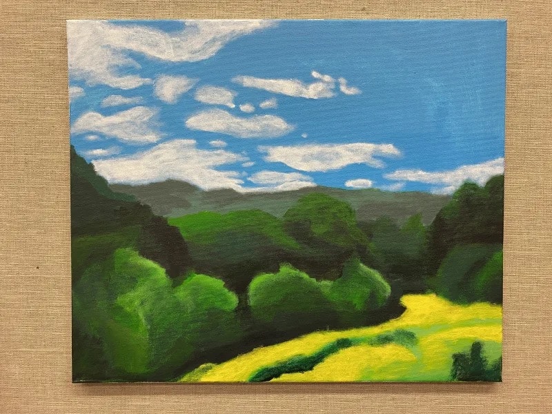 painting of green landscape