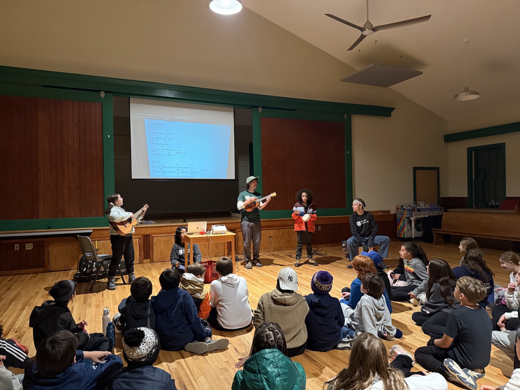 Fieldston Lower 5th Graders participate in a sing-a-long on their Outdoor Classroom trip