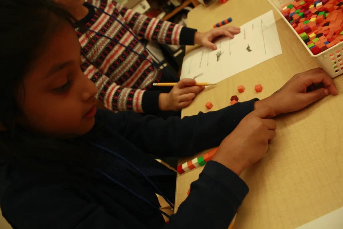 Students participate in cube measurement activity