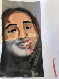 Collage painting of girl's face
