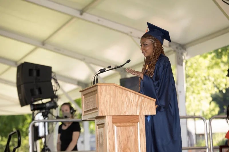 Student gives speech from podium
